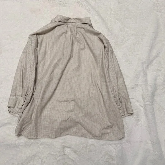 CP Shades Women’s XL Oversized Pullover Shirt Beige Micro Check Relaxed Chic - Picture 4 of 8